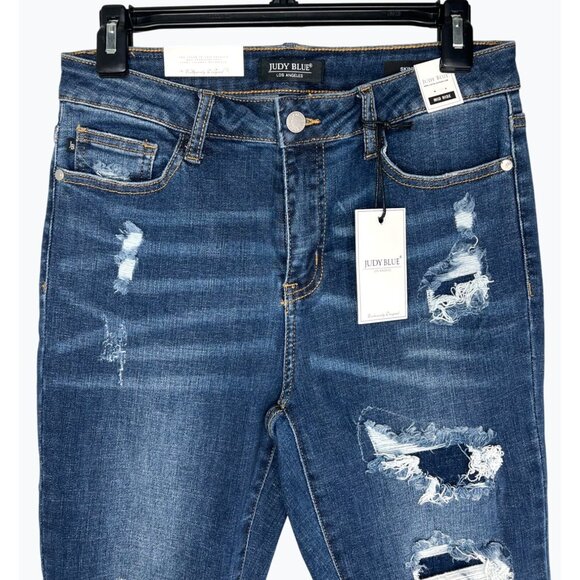 Judy Blue Womens Mid-Rise Distressed Skinny Jeans In Dark Blue Denim Size 9/29 - Picture 10 of 16